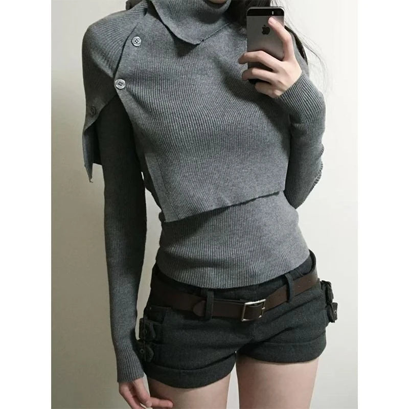 2000s Korean Fashion Slim Batwing Sleeve Autumn Sweaters Y2k Pure Color Subculture Casual Long Sleeve Pullovers Sweaters Chic - Matrix Studios