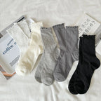 5 Pairs/Lot Women Hollow Mesh Tube Socks Ear Fungus Edge Socks Ins Trendy Spring Summer Loose Mouth Thin Style Girls Pile Socks - Matrix Studios