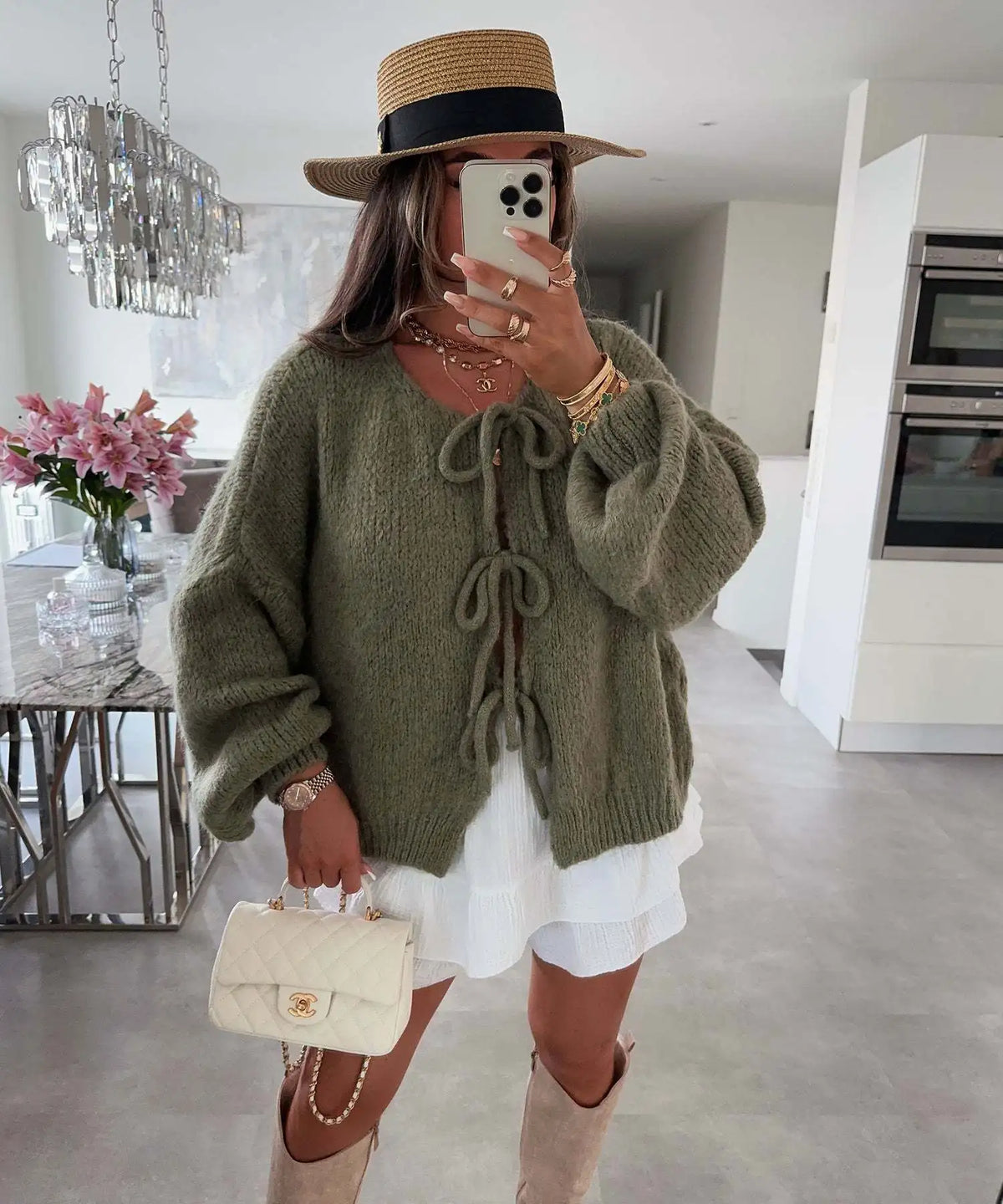 Solid Color O-neck Lace-up Knitted Cardigan Women 2025 Autumn Winter Streetwear Casual Simplicity Sweater Coats - Matrix Studios