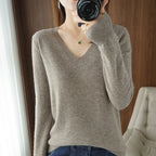 New Cashmere Women's V-neck Pullover Lace Neck Hollow Out Design Casual Knitted Long Sleeve Women's Sweater Autumn And Winter - Matrix-studios.com