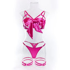 Sexy Solid Stain Lingerie Set Women's Hollow Out Bow Lace Up Exotic Apparel Suit Pure Desire Style Uniform Underwear Bra & Brief - Matrix-studios.com