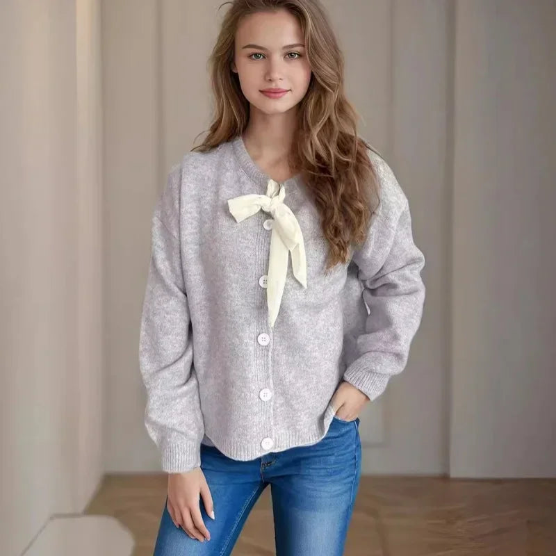 2024 New Bow Tie Tied Sweater Women Sweet Lovely Commuter Knitted Cardigan Female Fashionable Casual Trend Sweaters Coat - Matrix Studios