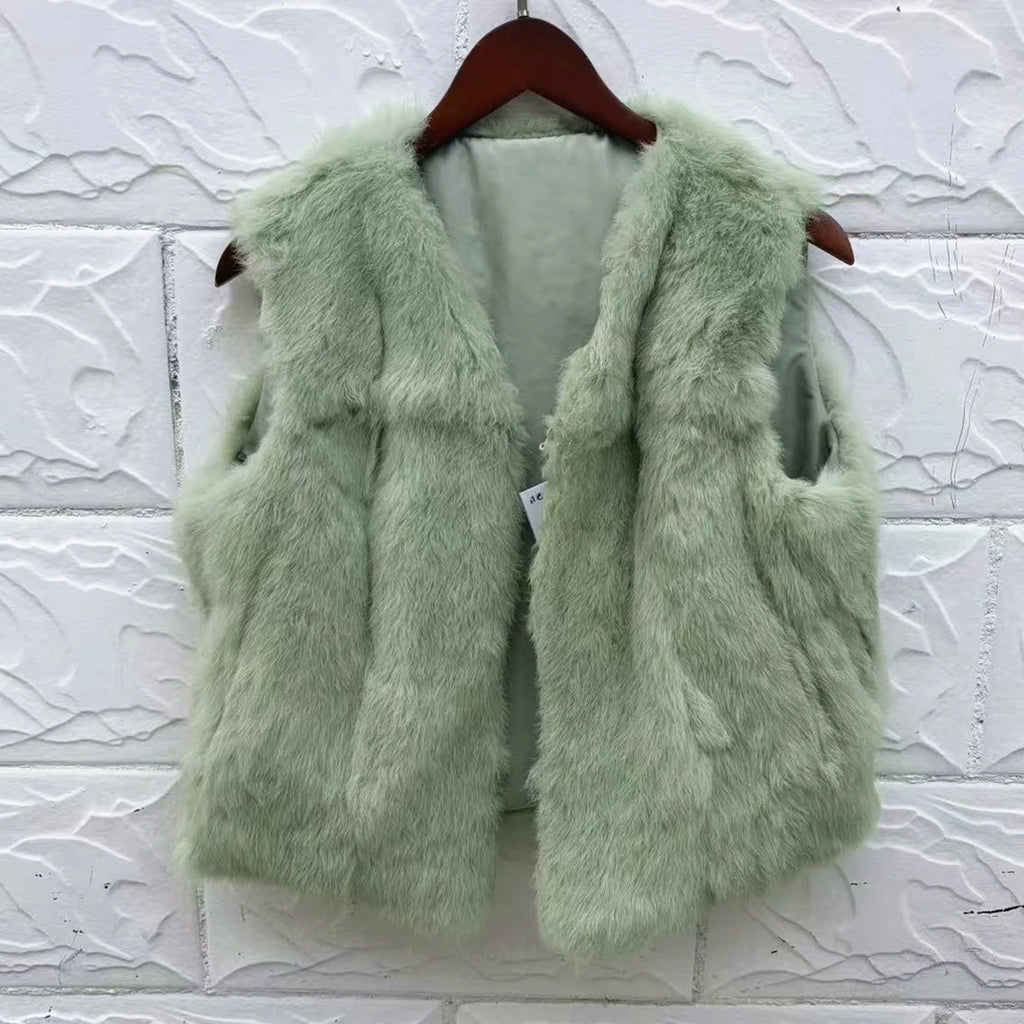 Fancy Rani Real Rabbit Fur Vest Short Natural Jacket For Women Fashion Leather Autumn Winter Spring Outwear High Quality - Matrix Studios