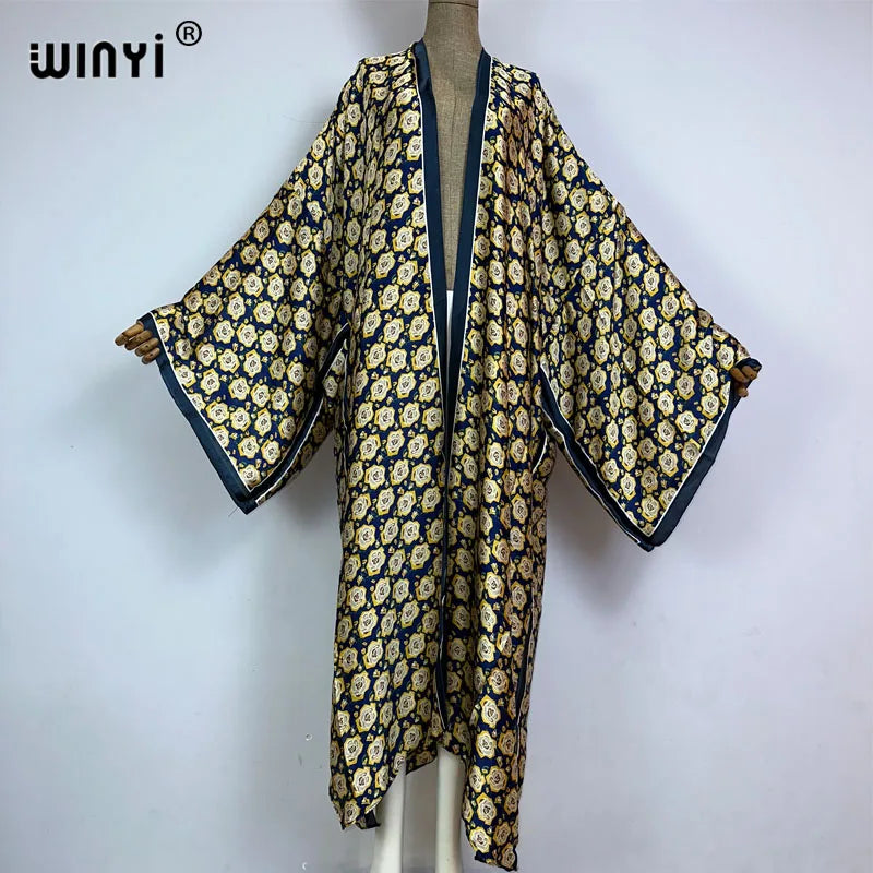 WINYI Summer New Fashion Print Women Cardigan Loose Long Dress Elegant Party Boho Maxi Beach Holiday Cover Up Kimonos Kaftan - Matrix Studios