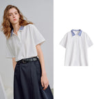 TOYOUTH Women Piqué Cotton Tees 2026 Spring New Double Collar Niche Design Loose Polo Tops - Matrix-studios.com