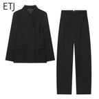 ETJ 2025 women's new fashion design three-dimensional cut high collar slim suit jacket & matching casual trousers - Matrix-studios.com