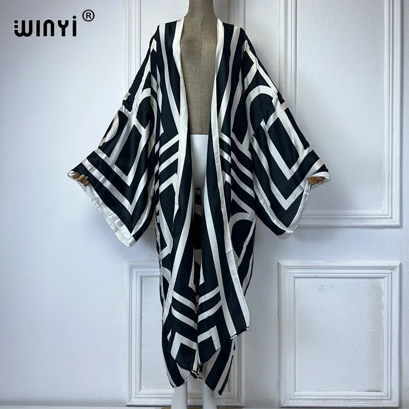 WINYI New Kimono Africa Print Dress Beach Wear Elegant Cardigan Sexy Holiday Beach Outfits for Women Vestidos Swimwear - Matrix Studios