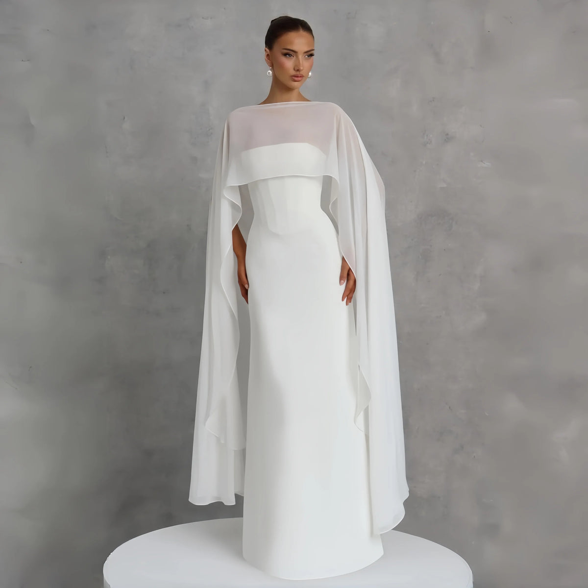 Women Chiffon Capelet Sheer Mesh Bridal Cape Shawl Wraps Asymmetrical High Low Flowy Wedding Party Cover Up Poncho Party Robes - Matrix Studios