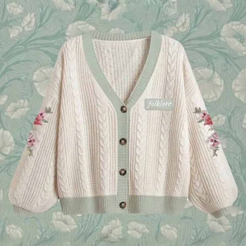 Betty's Garden Cardigan with Floral Embroidered Folklore Patch Cosy Knitted Sweater TS Cardigan Folklore Women TayTay Fan-made - Matrix Studios