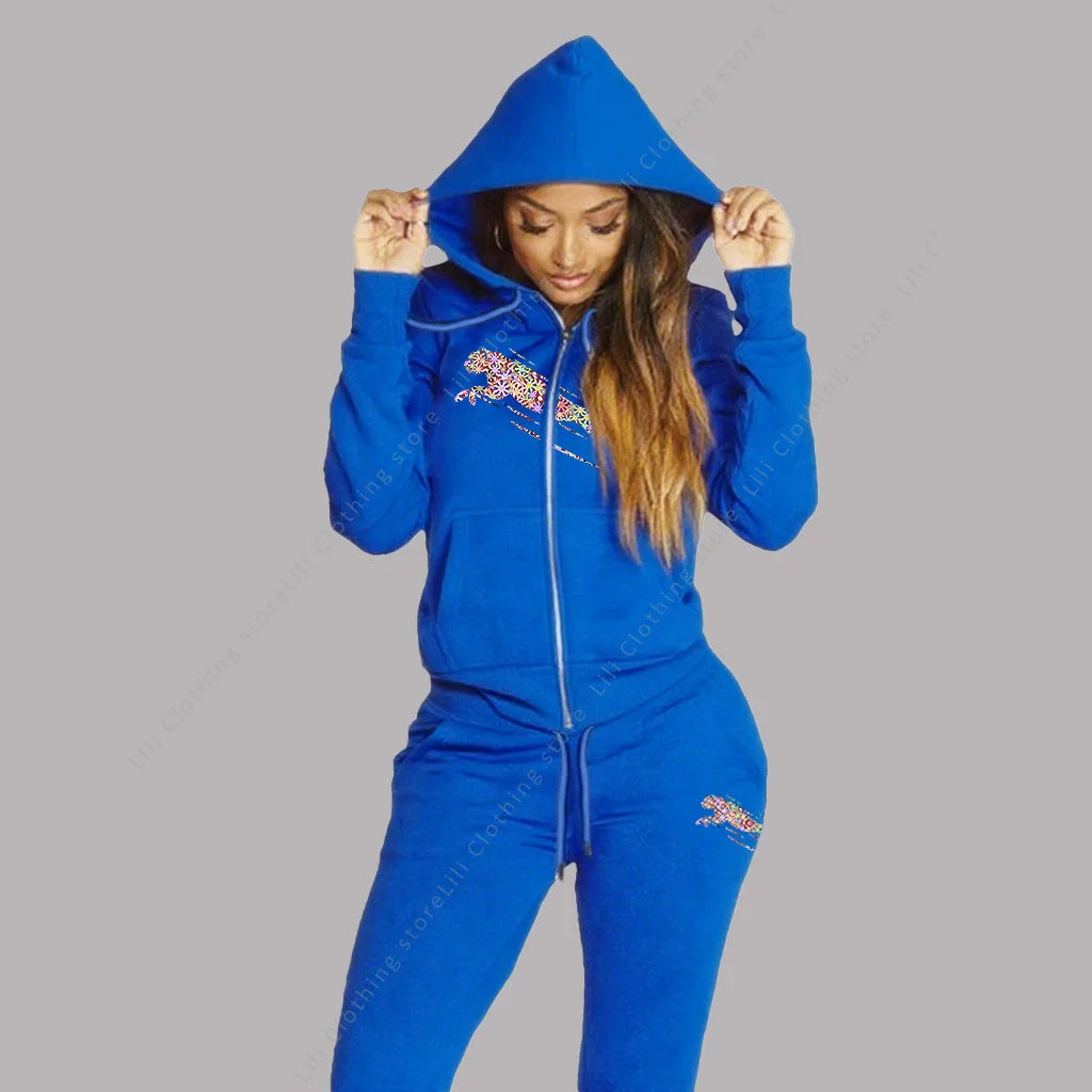 Women's Track Suit Aesthetic Hoodies Sweatshirts Sweatpants 2 Piece Set Zipper Cardigan High quality Sportwear Woman Pants Sets - Matrix-studios.com