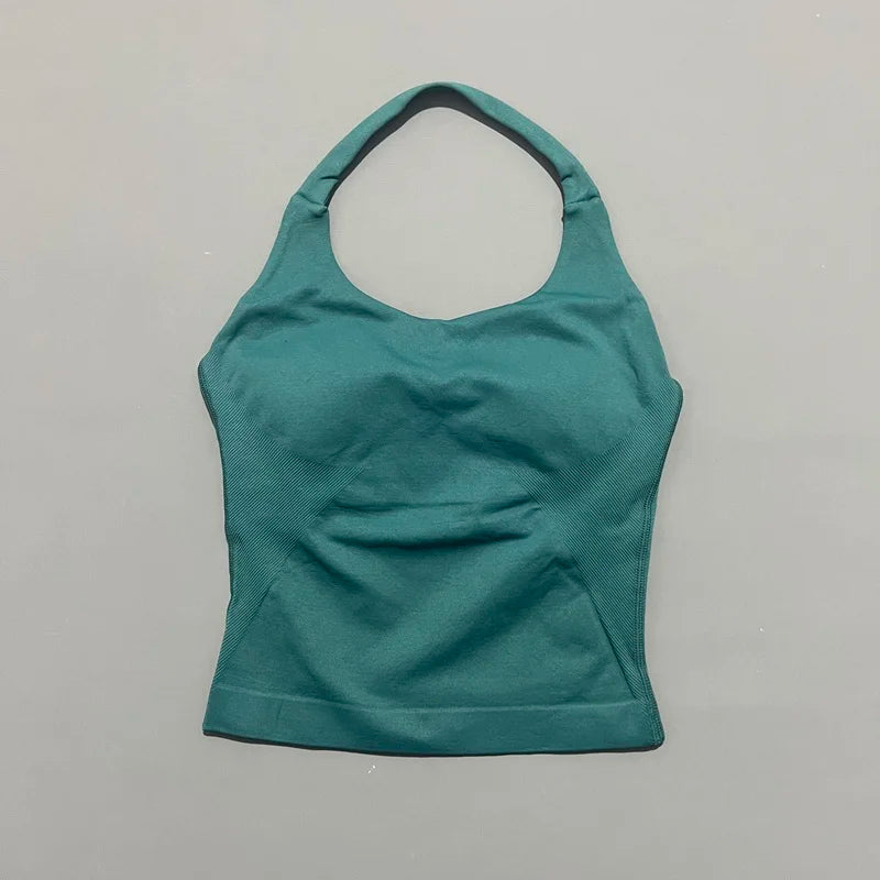 HISTELLO Sports Halter Top Seamless Longline Strappy Gym Tank Top Women Yoga Clothing Workout Fitness Sportswear Pilates Vest - Matrix-studios.com