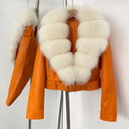 Fake Leather Coat New Natural Fox Fur Autumn Short Faux Leather Jacket Female Spring PU Women Long Sleeve Real Fur Coat Thin - Matrix Studios