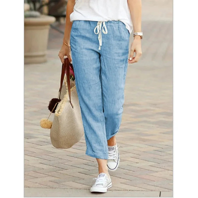 Autumn Cotton Women's Pants Y2K Black Drawstring Elastic Waist Casual Pants Female Loose Fashion Elegant Ladies Bottom - Matrix-studios.com