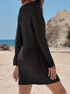Women Beach Cover Up Solid Color Tie-Up Front Hollow-Out Summer Swimsuit Coverup Bathing Suit Mini Beach Dresses - Matrix Studios