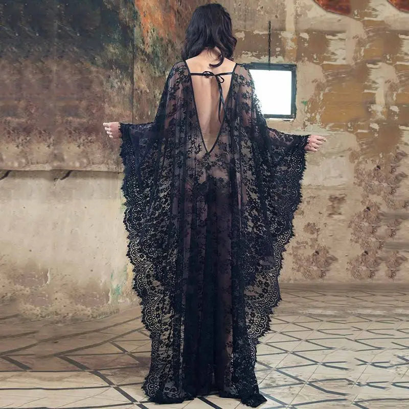 Sexy Lace Beach Bikini Cover Up Robe Pareo Beachwear Swimwear Women Dress Black White Swimsuit Hollow Out See-through Vacation - Matrix Studios