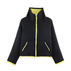 2025 Winter New Product Women's Lazy Style Loose Contrasting Color Decorative Layer Knitted Pilot Jacket Coat - Matrix-studios.com