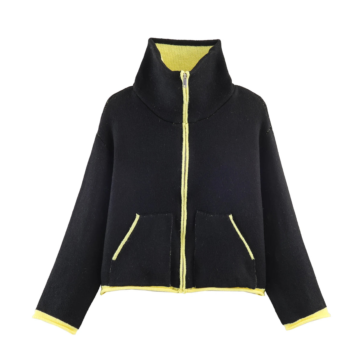 2025 Winter New Product Women's Lazy Style Loose Contrasting Color Decorative Layer Knitted Pilot Jacket Coat - Matrix-studios.com