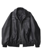 Ailegogo Streetwear Women Retro Loose Short Pu Faux Leather Jacket Spring Autumn Female Zipper Coat Vintage Moto Biker Outwear - Matrix Studios