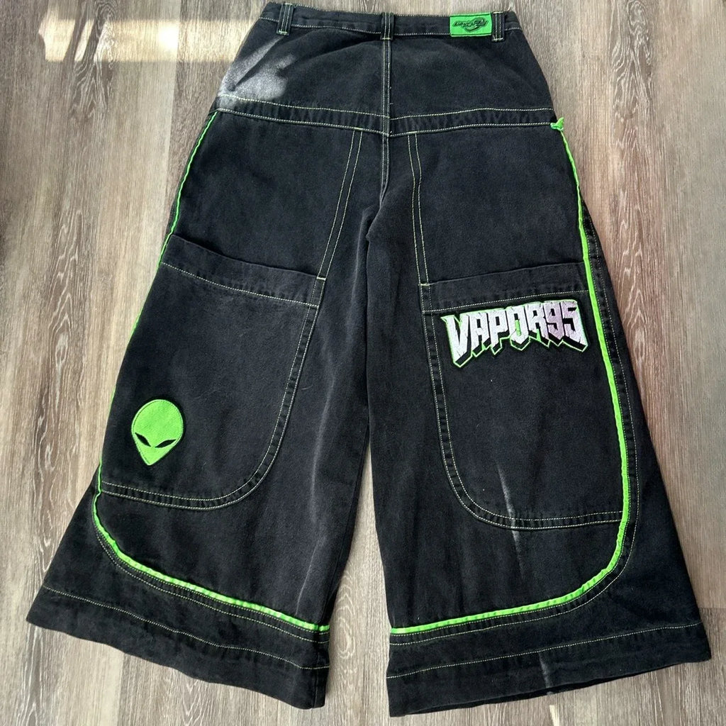 Jeans Spring and Autumn European and American wide-leg loose alien pattern trousers 2024 new high street trend hip-hop men - Matrix Studios