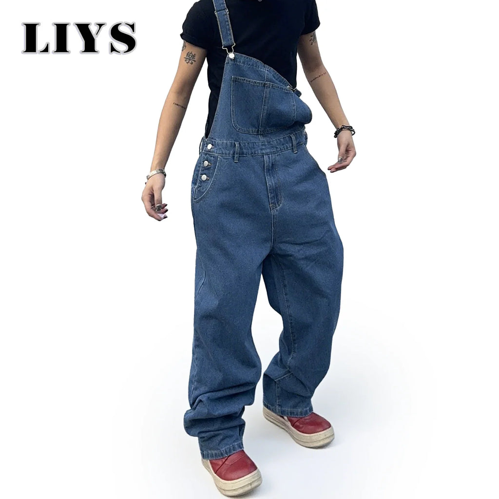 Overalls for Men Denim Suspenders Simple Baggy Jeans Men's Street Casual Solid Mid Waist Loose Washed Jumpsuits Length Tracksuit - Matrix Studios