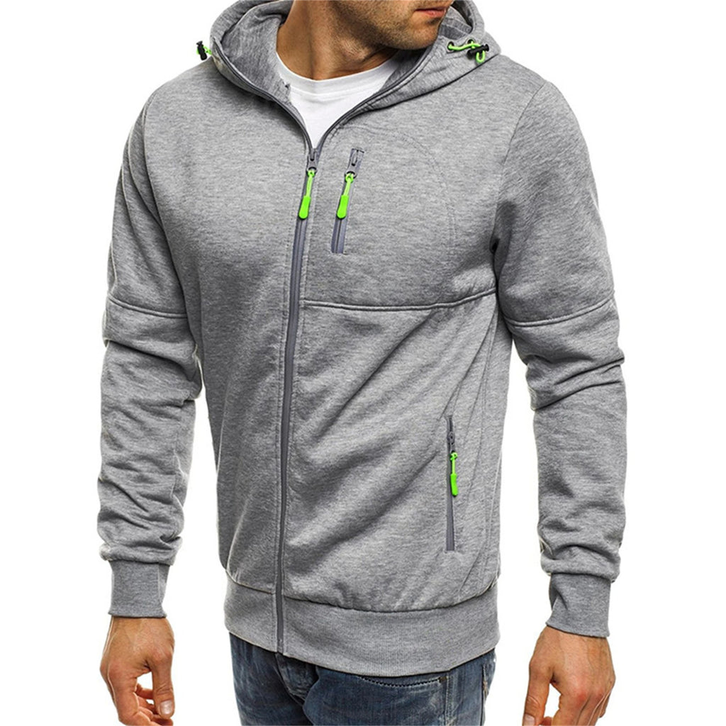 Solid color men's hooded jacket Casual long-sleeved hoodie Zipper Gym sports hoodie Spring Fall - Matrix Studios