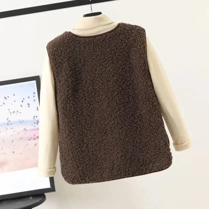 Lamb's Fleece Vests Jacket New Spring Autumn Women Button Waistcoat Winter Warm Fleece Sleeveless Outwear Female - Matrix Studios