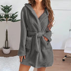 Autumn Winter Women Sexy Bath Robe Fluffy Plush Pyjamas Ladies Hooded Dressing Solid Color Gown Warm Bathrobe Female Loungewear - Matrix-studios.com