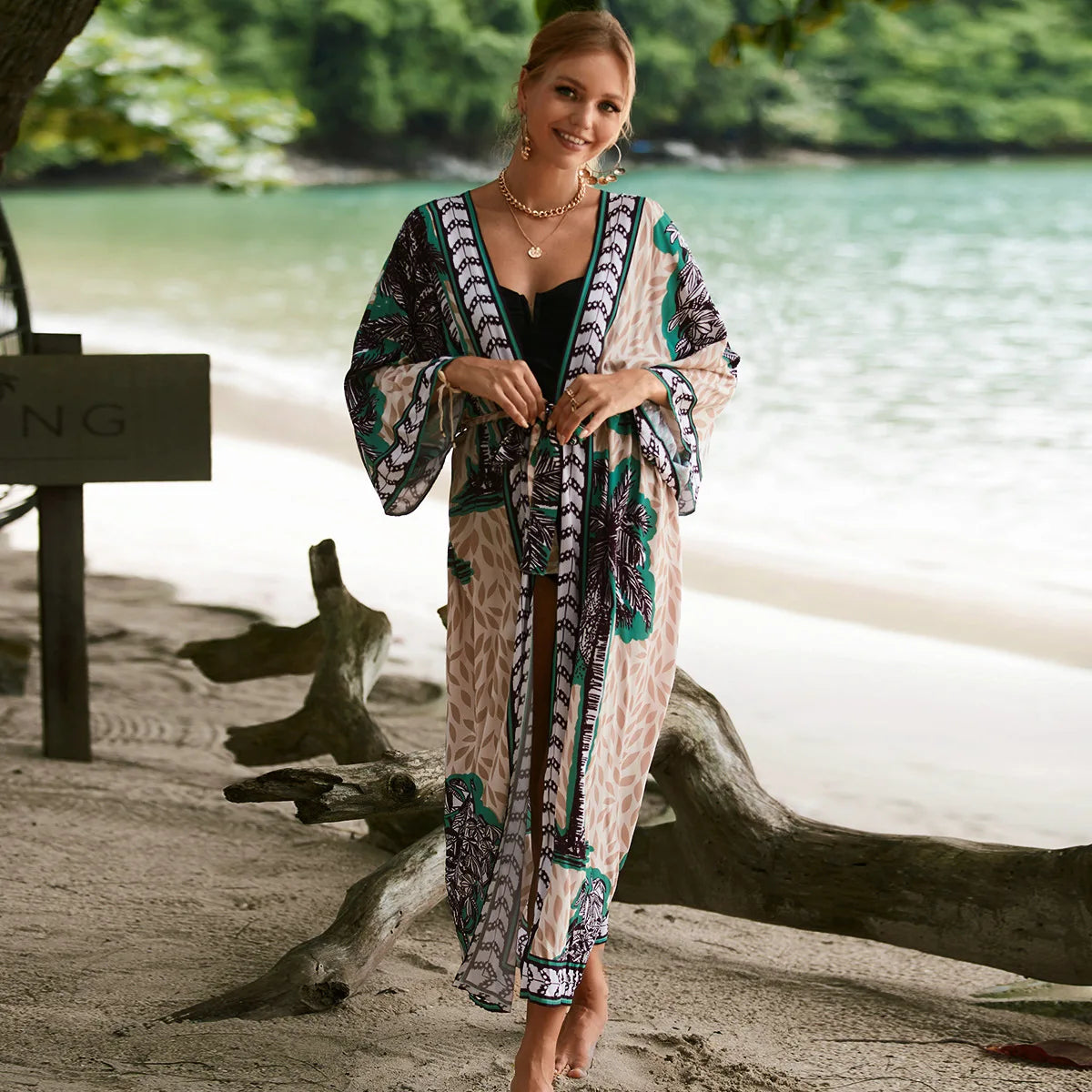 Kimonos Swimsuit Summer Vacation Outfit for Women Beach Robe Long Pool Cover Up Colorful Dress for Swimwear - Matrix Studios