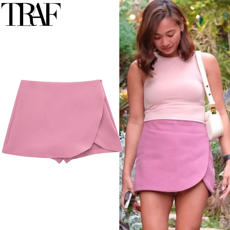 HXAO Women's Skirt Shorts Summer Beige Black Skirt Pants Woman Office High Waist Skort For Women Asymmetrical Pink Brown Skirt - Matrix-studios.com