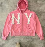 European and American Trendy Brand Fashion Jacket Letter Embroidered Oversized Hoodie Men Y2k Harajuku Retro Zipper Sweatshirt