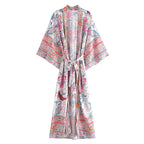 Happie Queens Women Green Peacock Print Bat Sleeve Beach Bohemian Kimono Robe Ladies V Neck  Boho Bikini Cover-ups - Matrix Studios