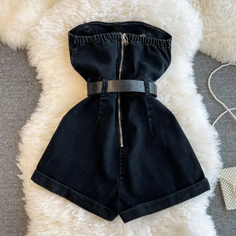 Summer Rompers Women Jeans Jumpsuit off shoulder 2022 Loose Casual Denim Rompers Womens Jumpsuits Wide Leg Casual Denim Overalls - Matrix Studios