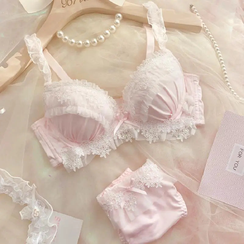Teen Favorite! MOYISU Japanese Sweet Lolita Bra Set G Cup Heavy Steel Ring Support Heavy Lace Thin Cup Pure Sexy Large Bust CA - Matrix Studios