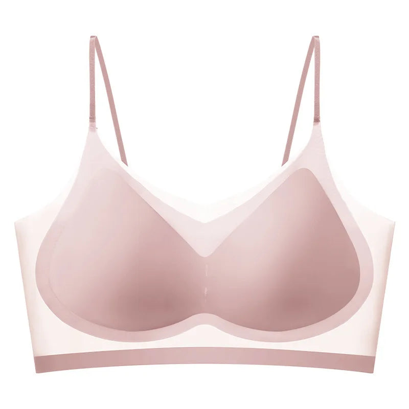 Ultra-Thin Breathable Ice Silk Top Bra Women's Bustier Underwear Seamless Back Halter Vest Wrap Bra Small Chest Together - Matrix Studios