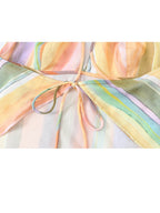 HH Fashion 2026 Women's Colorful Striped Two-Piece Set Summer Halter Neck Crop Top+Wide Leg Pants Resort Beach Outfit - Matrix-studios.com
