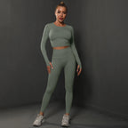 2Pcs Women Sets Energy Seamless Gym Suits Bubble Butt Sports Pants+Long Sleeve Shirts Push Up Running Sets Tracksuits Tights Set - Matrix-studios.com