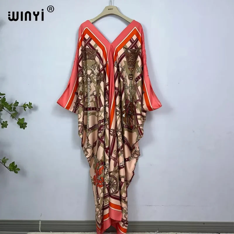 WINYI Print Summer Maxi Dress Muslim Abaya Lady Beach Cover Up Muslim Woman Dresses Beachwear Fashion Kaftan Abaya Dubai Luxury - Matrix Studios
