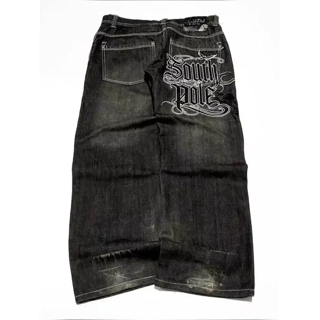 American Trend Retro Gothic Embroidery Graphics Washed Baggy Jeans Women's Y2K New Harajuku Hip-Hop Punk Rock Couple Street Wear - Matrix Studios