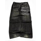 American Trend Retro Gothic Embroidery Graphics Washed Baggy Jeans Women's Y2K New Harajuku Hip-Hop Punk Rock Couple Street Wear - Matrix Studios
