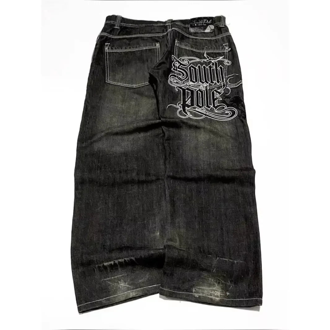 American Trend Retro Gothic Embroidery Graphics Washed Baggy Jeans Women's Y2K New Harajuku Hip-Hop Punk Rock Couple Street Wear - Matrix Studios