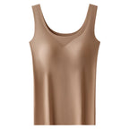 M-2XL Ice Silk Seamless One-piece Bottoming Tank Tops with Chest Pads Women Inner Outerwear Wide Shoulder Sleeveless Tops - Matrix-studios.com