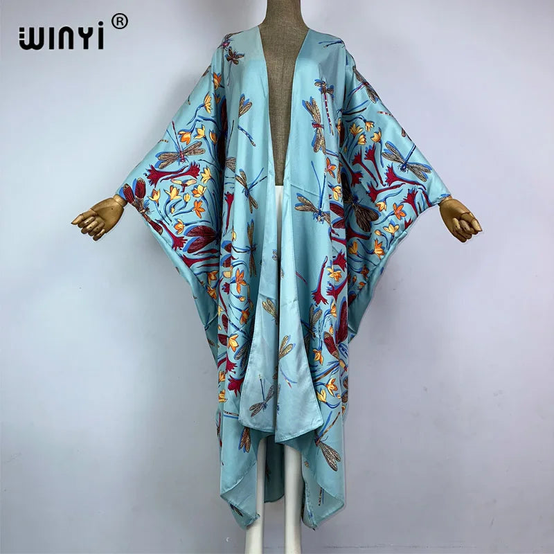 WINYI Kimono Africa Summer Boho Print Beach Outfits for Women Cover-Up Long Coat Elegant Coat Beach Outfits for Women Maxi Dress - Matrix Studios