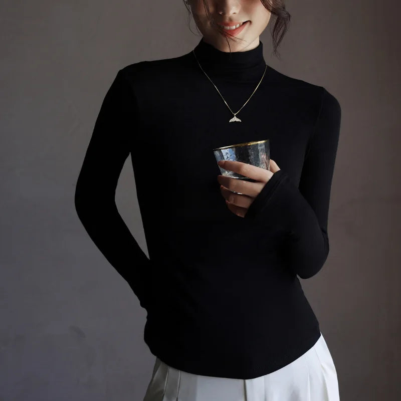 Women's Solid Innerwear Pullovers Sweaters Autumn Winter Casual Long Sleeve Bottoming Tops High Quality Half-High Collar Jumpers - Matrix Studios