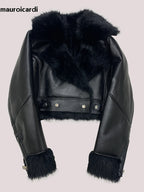 Mauroicardi Autumn Winter Short Thickened Black Warm Soft Faux Sheepskin Coat Women Loose Casual Chic Fluffy  Jacket 2025 - Matrix Studios