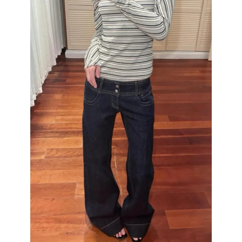 American Retro Low Waist Wide Leg Jeans Women's Summer Autumn Loose Drapey Tall Extended Length Hot Girls Wide Leg Pants - Matrix-studios.com