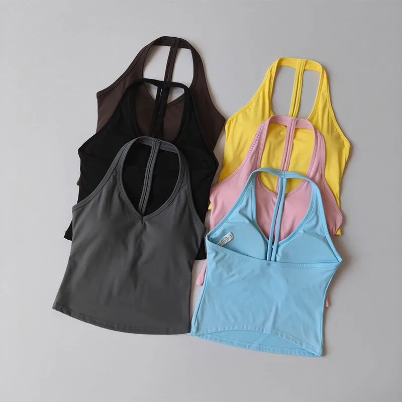 Sports Bra Women's V-neck Halter Neck Beautiful Back Push-up Yoga Vest Gym Top Outer Wear Running Shock-proof Fitness Bra Top - Matrix Studios