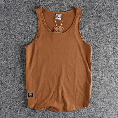 Summer New American Sleeveless O-neck Solid Color T-shirt Men's Fashion 100% Cotton Washed Casual Sports Fitness Basketball Vest - Matrix Studios