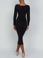 Autumn and Winter Women Sexy Bodycon Dress Square Neck Long Sleeved Ladies Evening Dresses - Matrix-studios.com