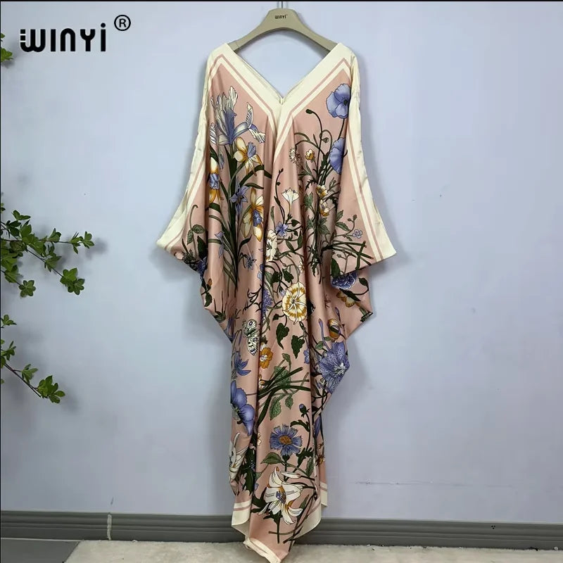 WINYI Print Summer Maxi Dress Muslim Abaya Lady Beach Cover Up Muslim Woman Dresses Beachwear Fashion Kaftan Abaya Dubai Luxury - Matrix Studios
