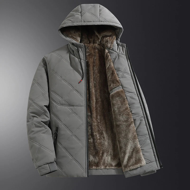 Winter Men's Fleece Warm Down Parkas Fashion Men Cotton Thick Padded Coats Men Thermal Windbreaker Hooded Overcoats Clothing - Matrix Studios
